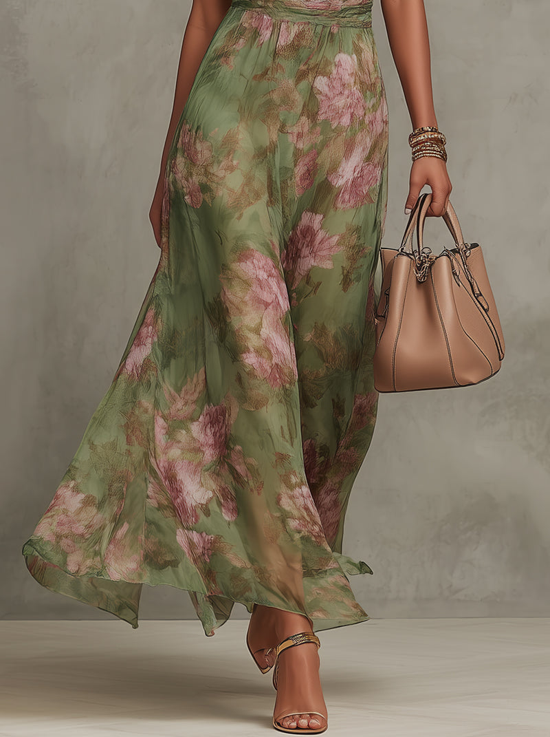 Carla - Elegante vestido largo con cuello halter y estampado floral